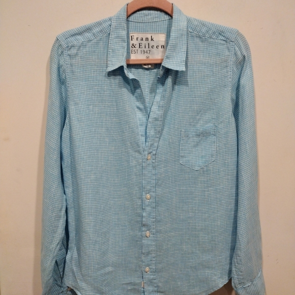 Frank & Eileen Women's Linen Blue Gingham Check Button Down Shirt Sz M-Beach - Picture 2 of 8